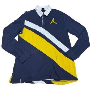 Vintage Nike Air Jordan Rugby LS Polo Shirt Blue/White/Yellow Elbow Pads, Sz L